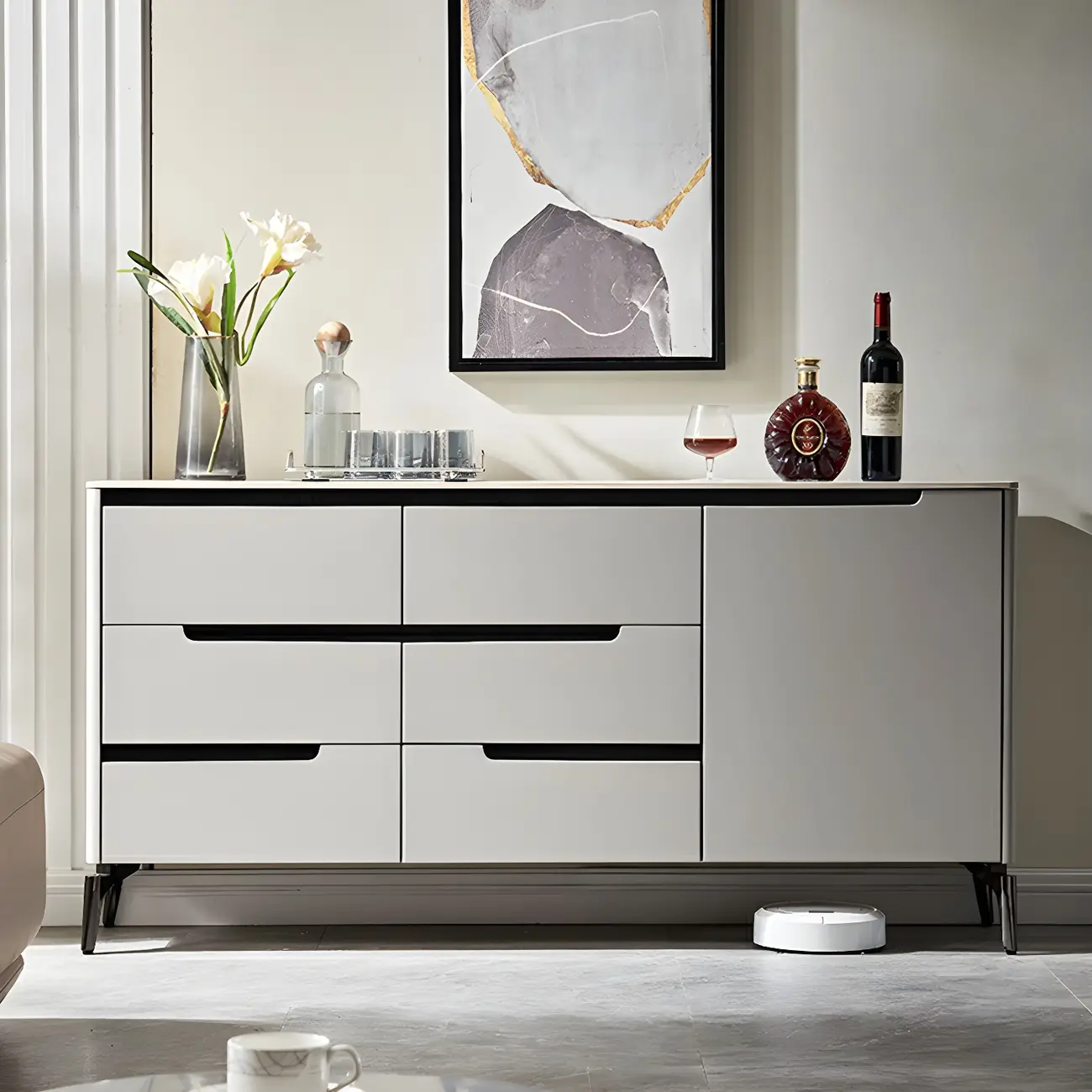 Modern Stone Countertop Sideboard with Cabinets Image - 2 | homeyfad