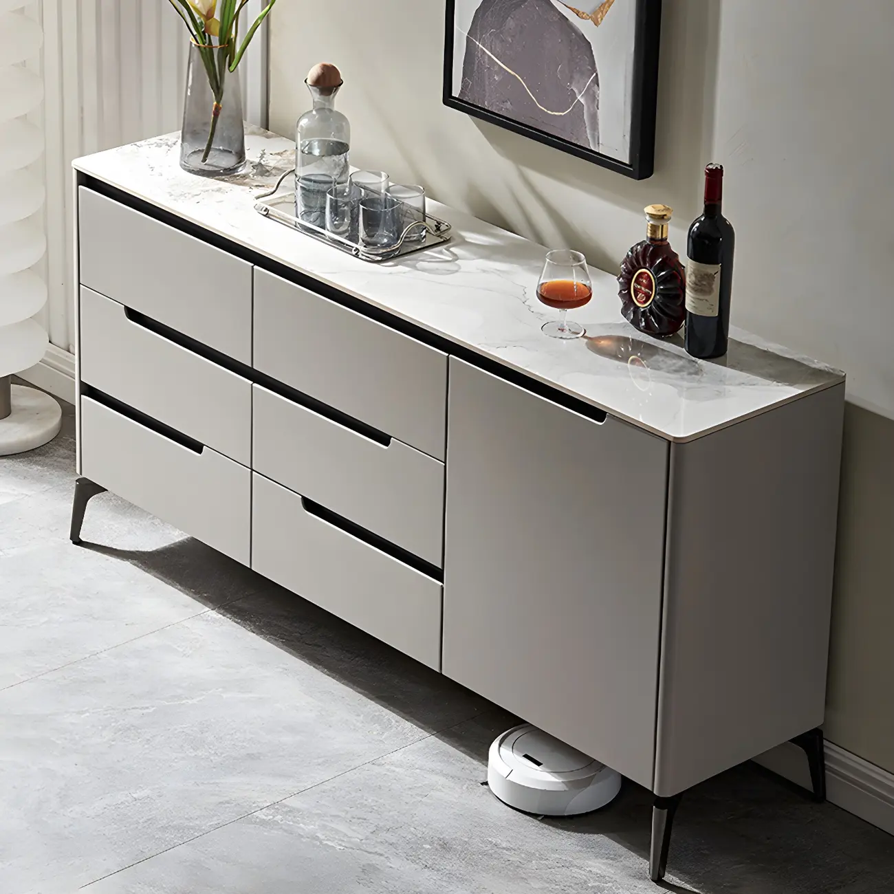 Modern Stone Countertop Sideboard with Cabinets Image - 3 | homeyfad