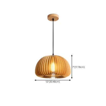 Japanese Style Hollowed Wood Pendant Light with Modern Design for Home Decor Image - 15
