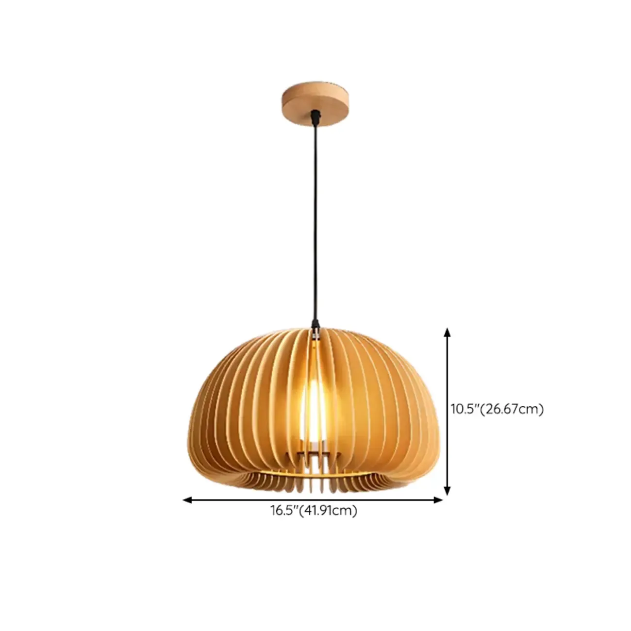 Japanese Style Hollowed Wood Pendant Light with Modern Design for Home Decor Image - 17