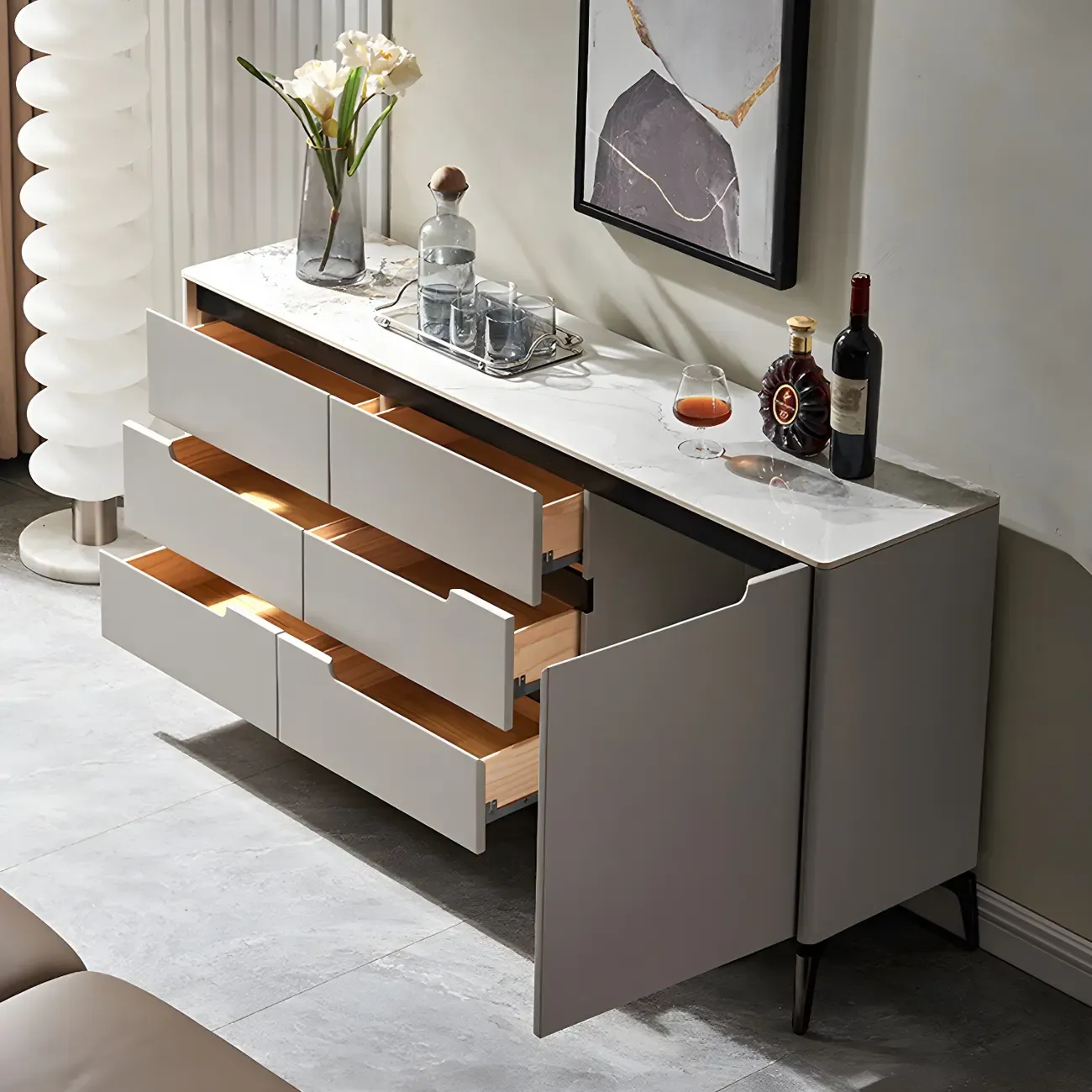 Modern Stone Countertop Sideboard with Cabinets Image - 8
