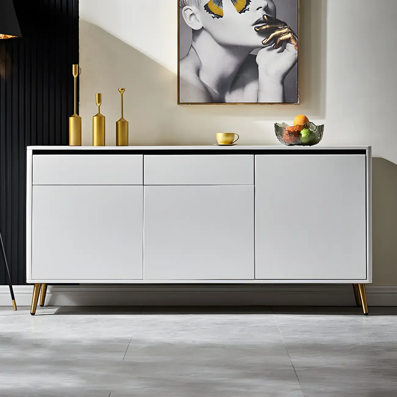 Modern Stone Countertop Sideboard with Cabinets Image - 11