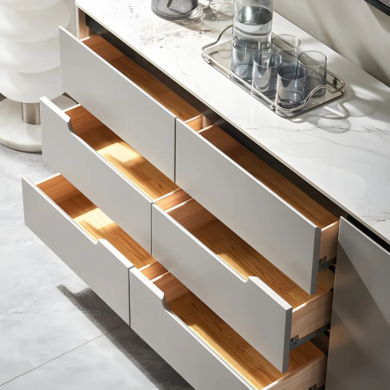 Modern Stone Countertop Sideboard with Cabinets Image - 14