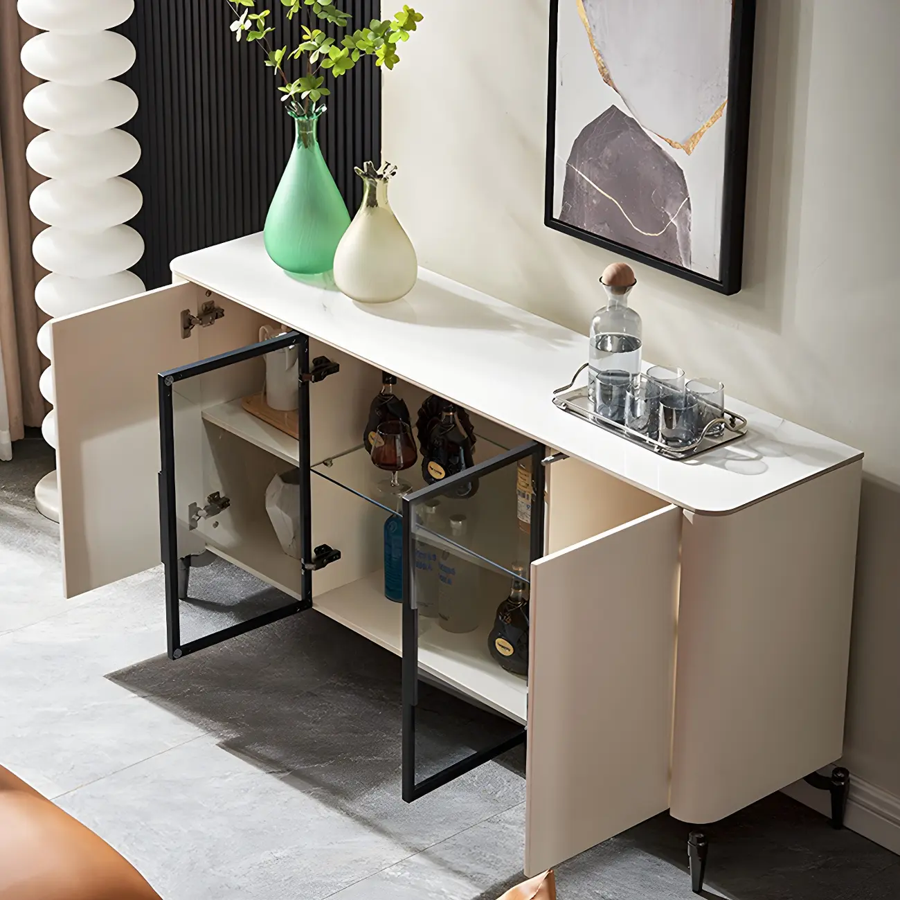 Modern Stone Countertop Sideboard with Cabinets Image - 21 | homeyfad