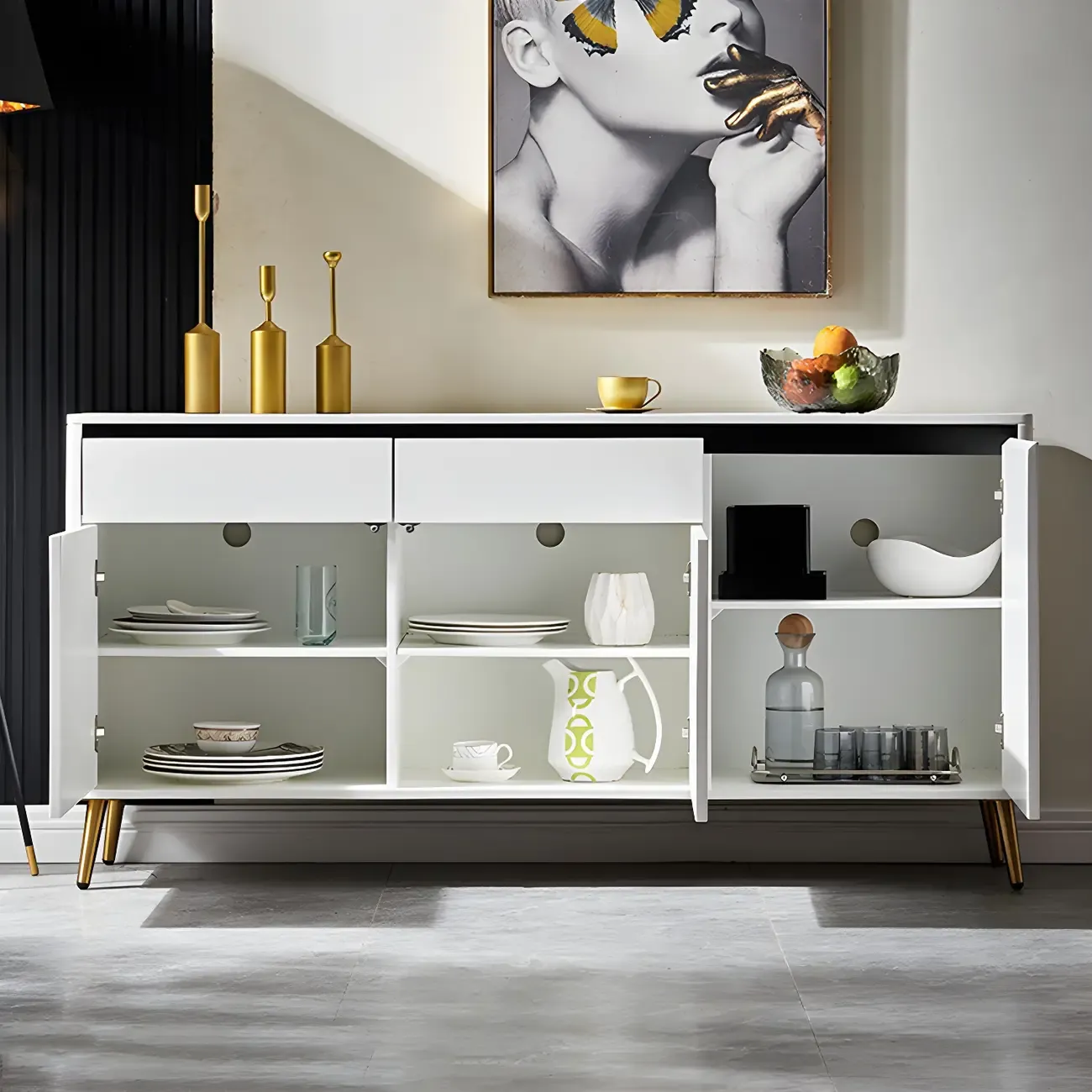 Modern Stone Countertop Sideboard with Cabinets Image - 22