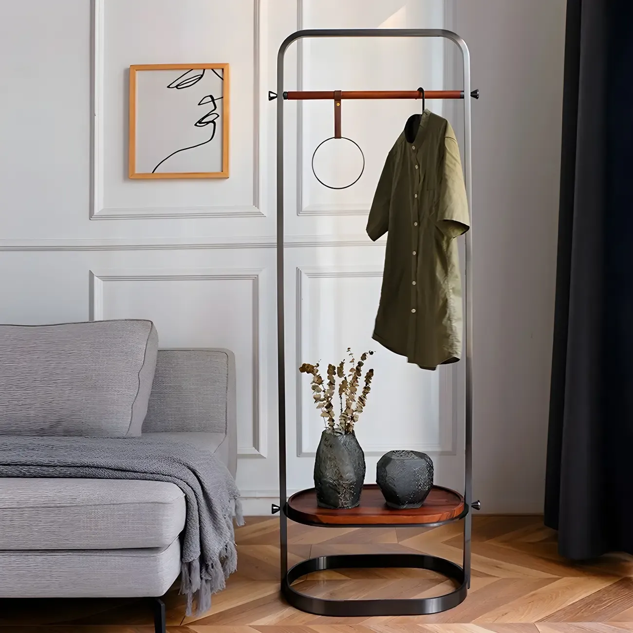 Modern Metal Freestanding Hall Tree with Shelf Image - 1