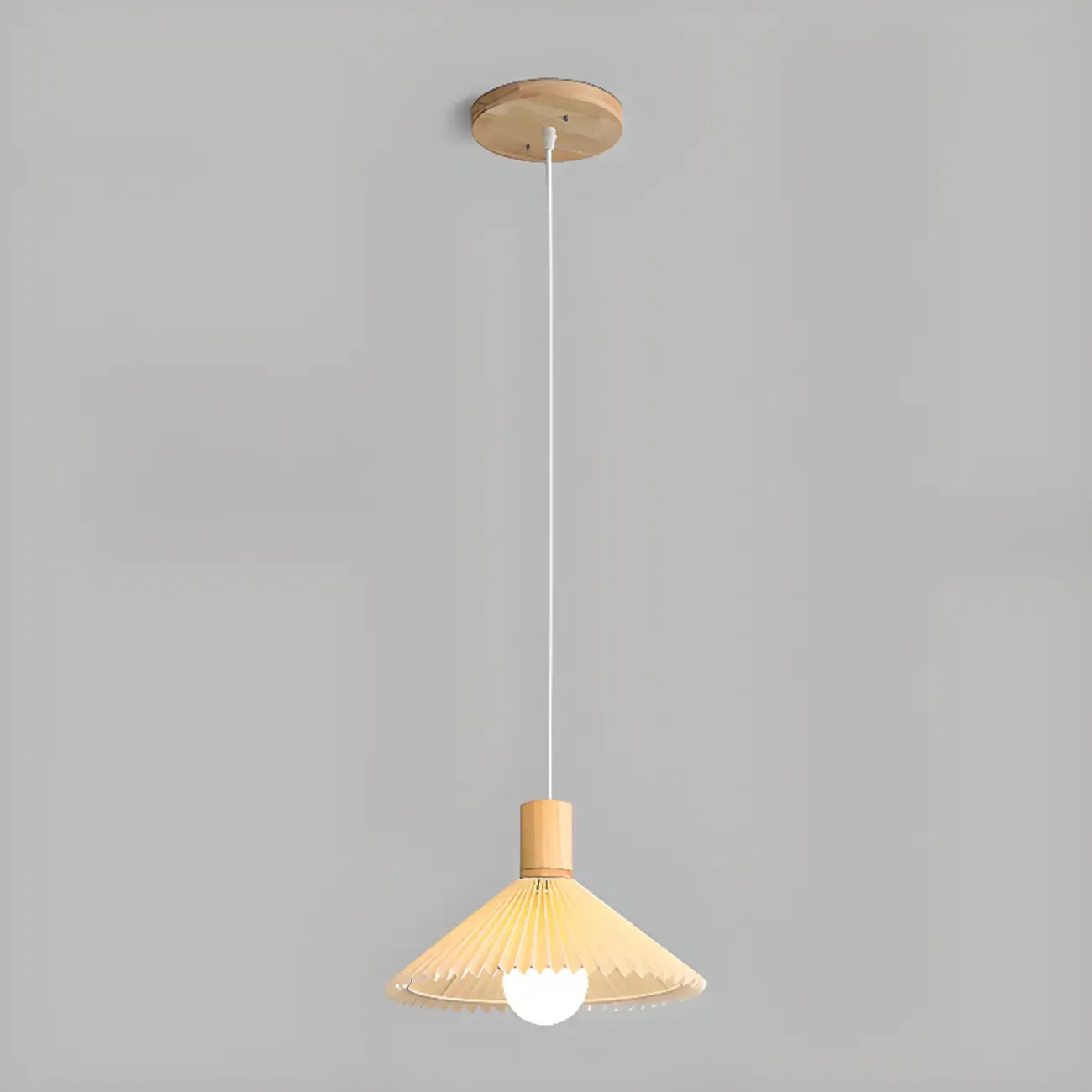 Modern Fabric Pleated Pendant Light with Beige Shade Image - 2