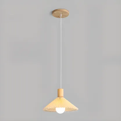 Modern Fabric Pleated Pendant Light with Beige Shade Image - 2