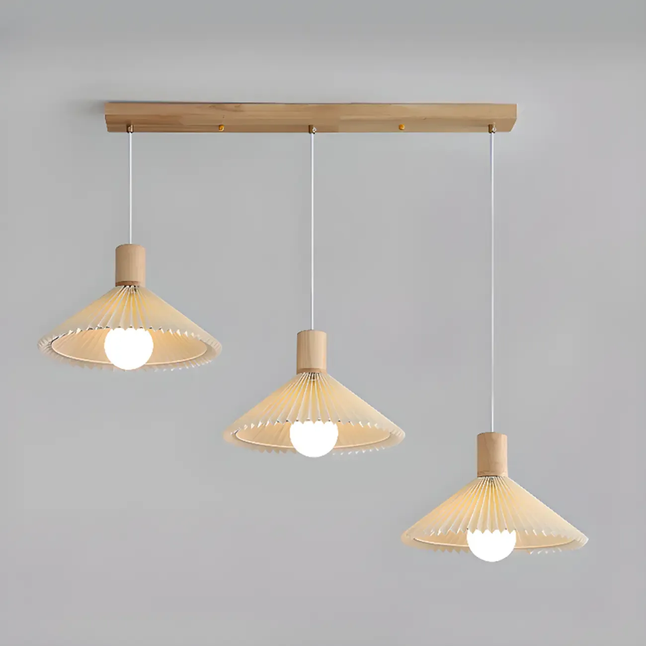 Modern Fabric Pleated Pendant Light with Beige Shade Image - 4
