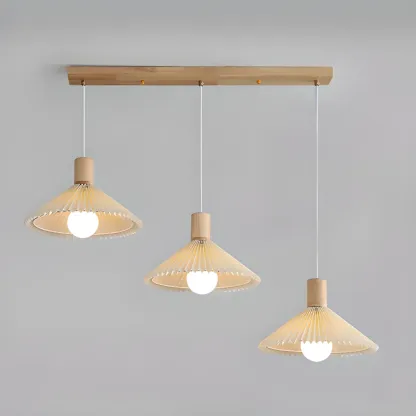 Modern Fabric Pleated Pendant Light with Beige Shade Image - 4