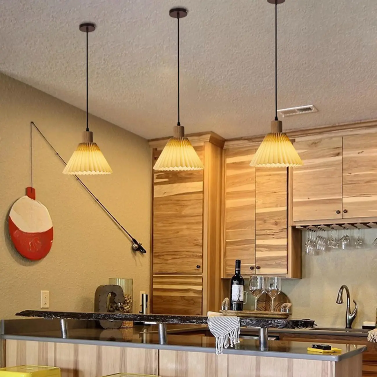 Modern Fabric Pleated Pendant Light with Beige Shade Image - 5 | homeyfad