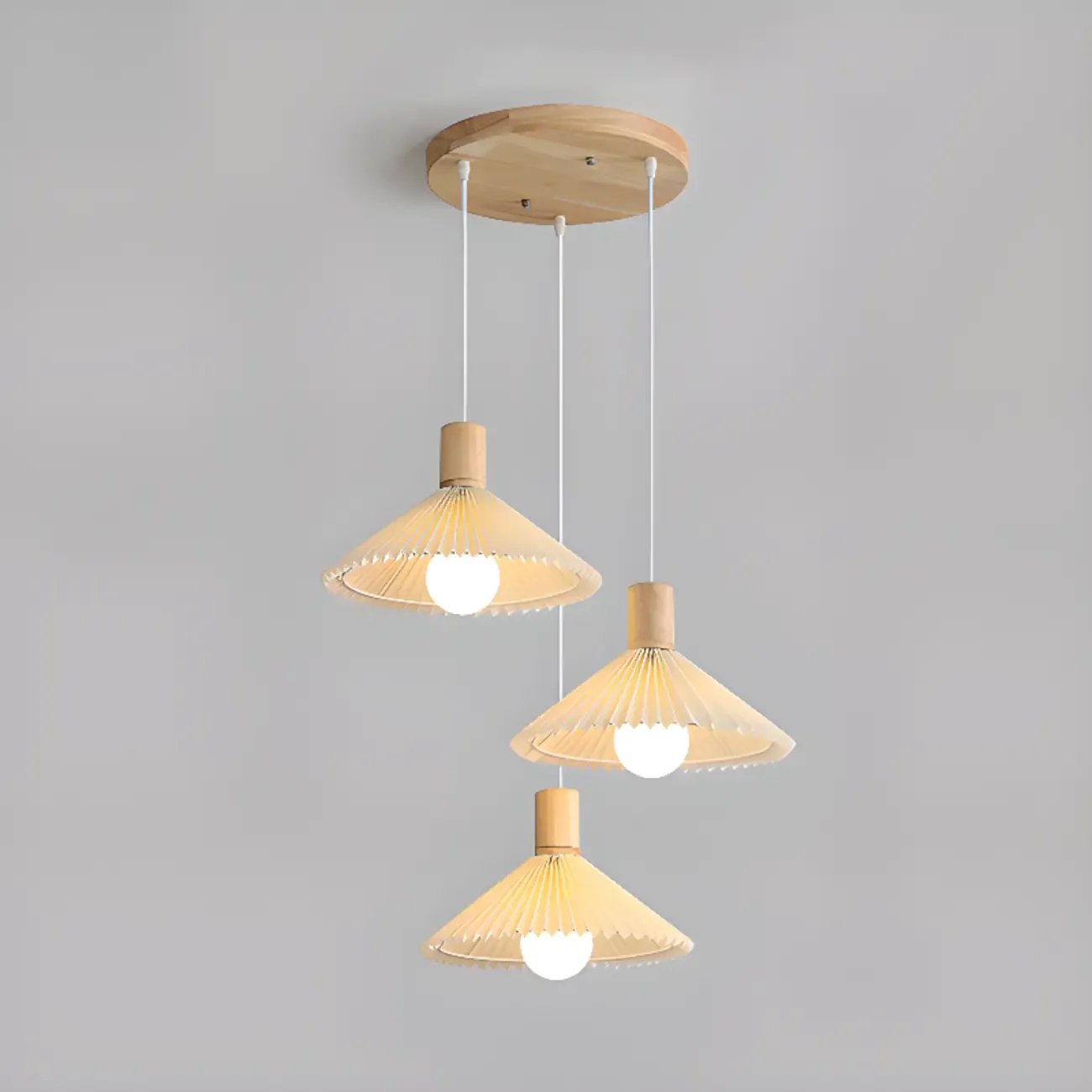 Modern Fabric Pleated Pendant Light with Beige Shade Image - 6