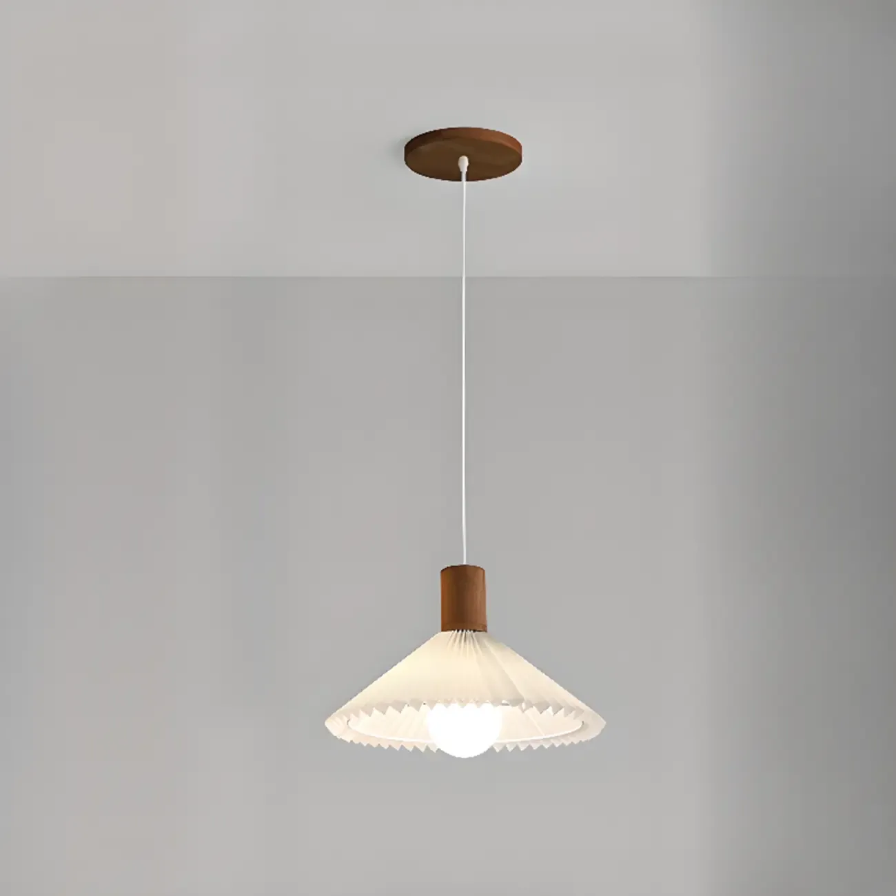 Modern Fabric Pleated Pendant Light with Beige Shade Image - 7