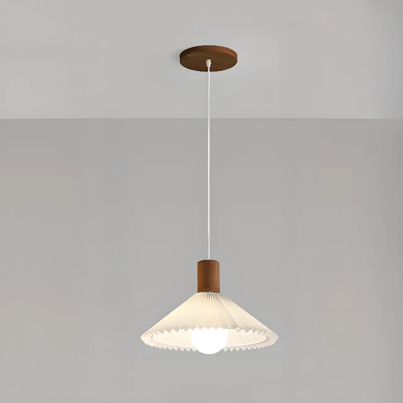 Modern Fabric Pleated Pendant Light with Beige Shade Image - 9