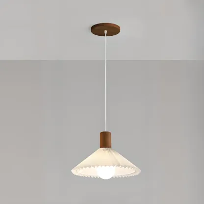Modern Fabric Pleated Pendant Light with Beige Shade Image - 9