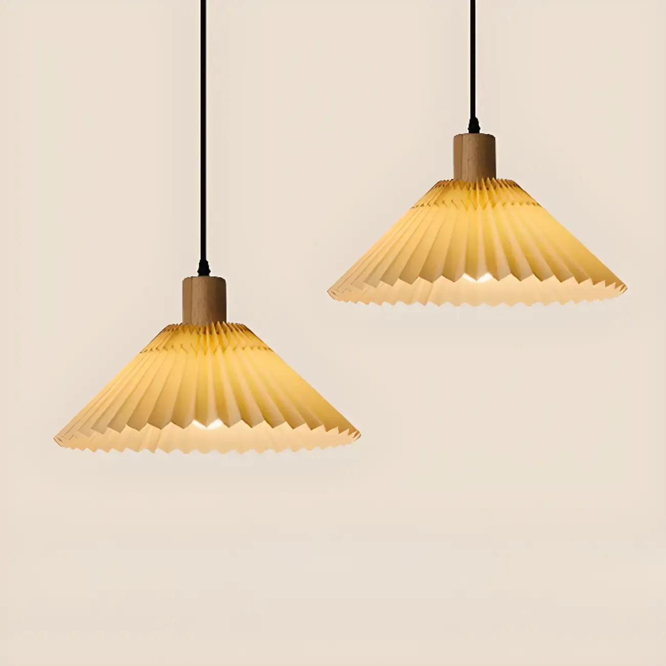 Modern Fabric Pleated Pendant Light with Beige Shade Image - 10