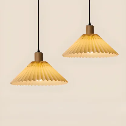 Modern Fabric Pleated Pendant Light with Beige Shade Image - 10