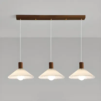 Modern Fabric Pleated Pendant Light with Beige Shade Image - 11