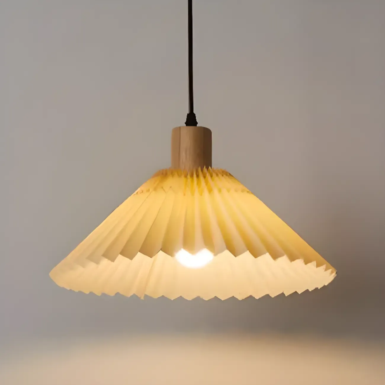 Modern Fabric Pleated Pendant Light with Beige Shade Image - 12
