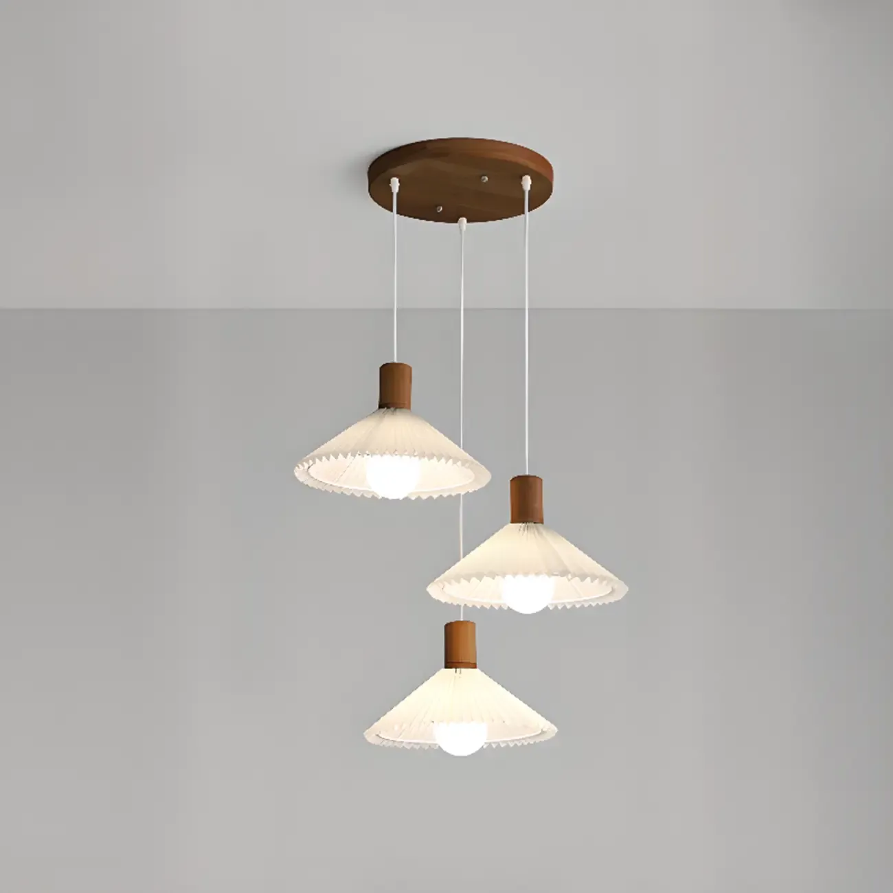 Modern Fabric Pleated Pendant Light with Beige Shade Image - 13