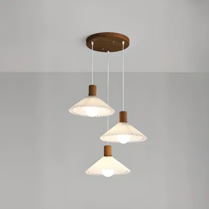 Modern Fabric Pleated Pendant Light with Beige Shade Image - 13