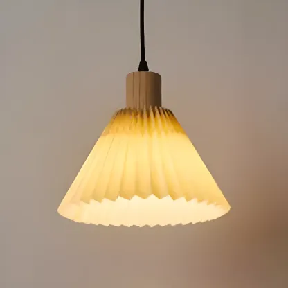 Modern Fabric Pleated Pendant Light with Beige Shade Image - 14