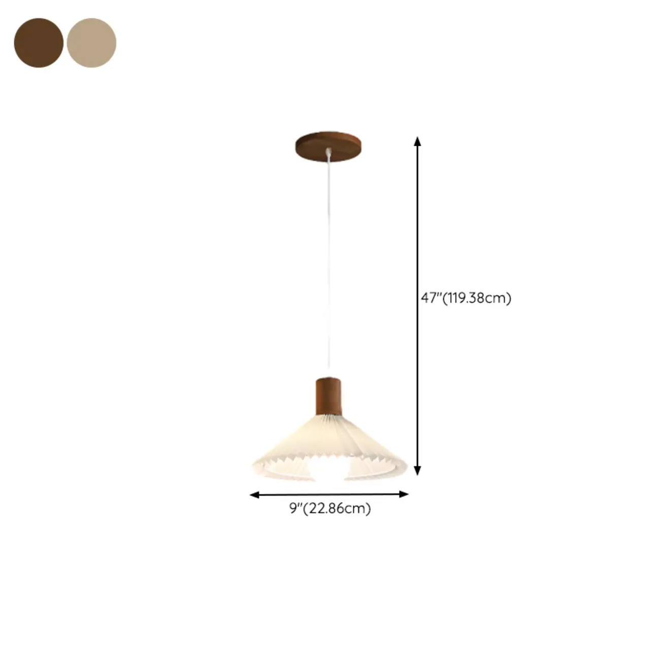 Modern Fabric Pleated Pendant Light with Beige Shade #size