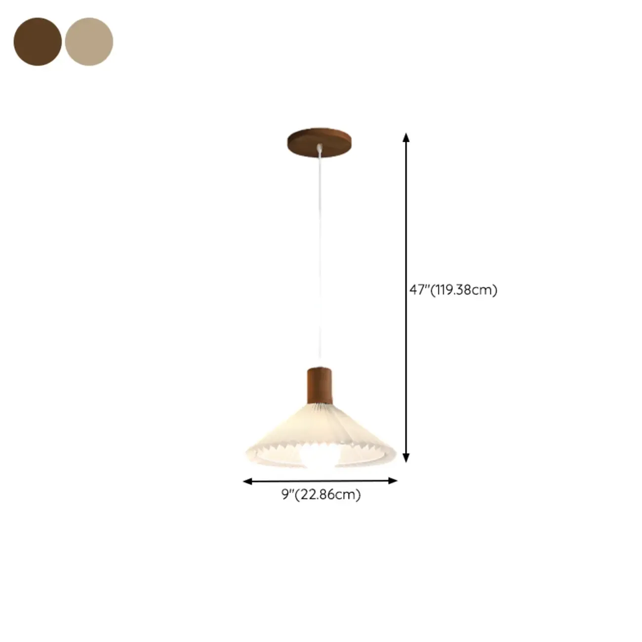 Modern Fabric Pleated Pendant Light with Beige Shade #size