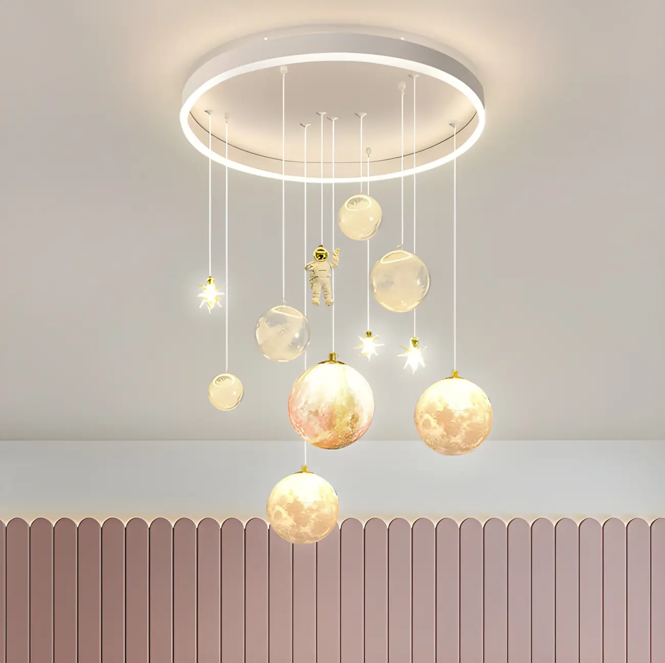 Modern Planet Shape LED Cluster Pendant with 7 Lights for Living Room Image - 1 | homeyfad