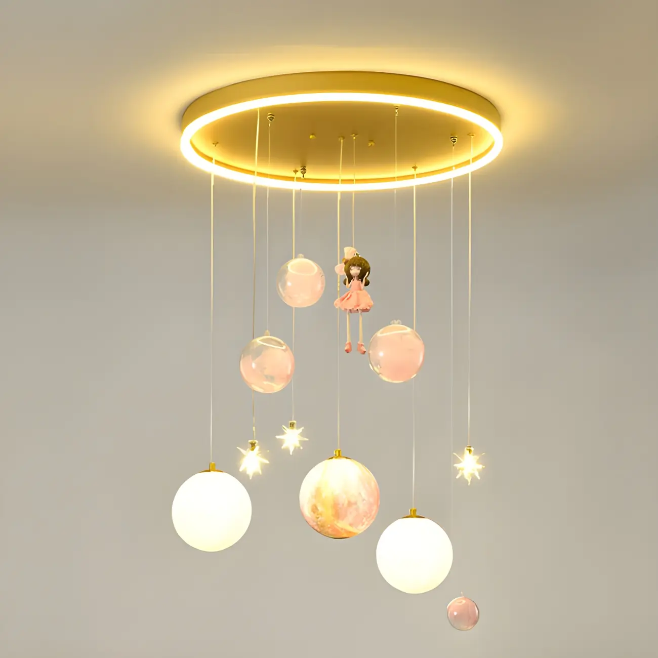 Modern Planet Shape LED Cluster Pendant with 7 Lights for Living Room Image - 2 | homeyfad