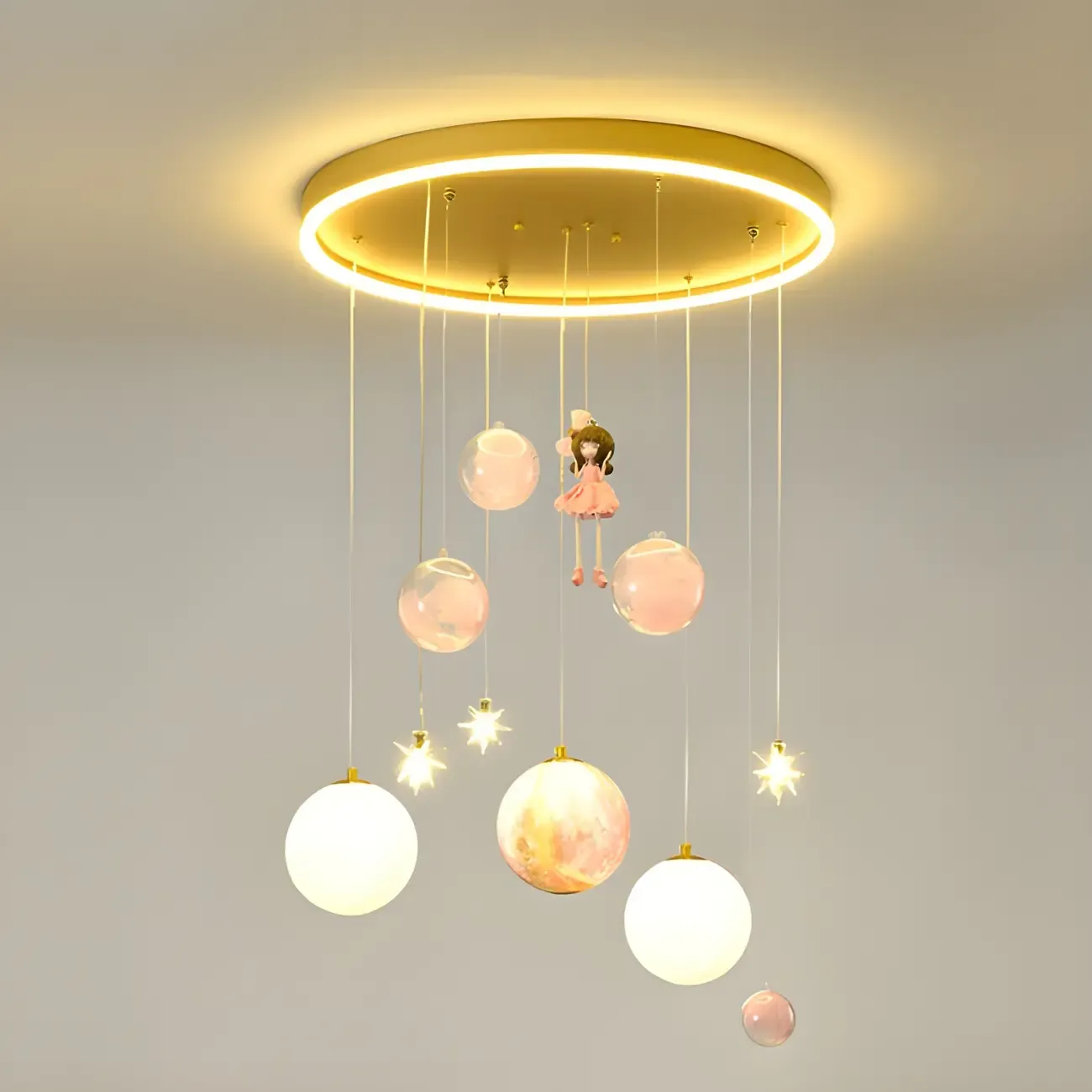 Modern Planet Shape LED Cluster Pendant with 7 Lights for Living Room Image - 2