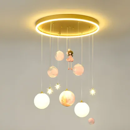 Modern Planet Shape LED Cluster Pendant with 7 Lights for Living Room Image - 2