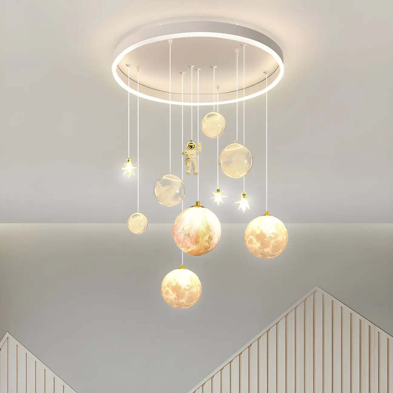 Modern Planet Shape LED Cluster Pendant with 7 Lights for Living Room Image - 3 | homeyfad