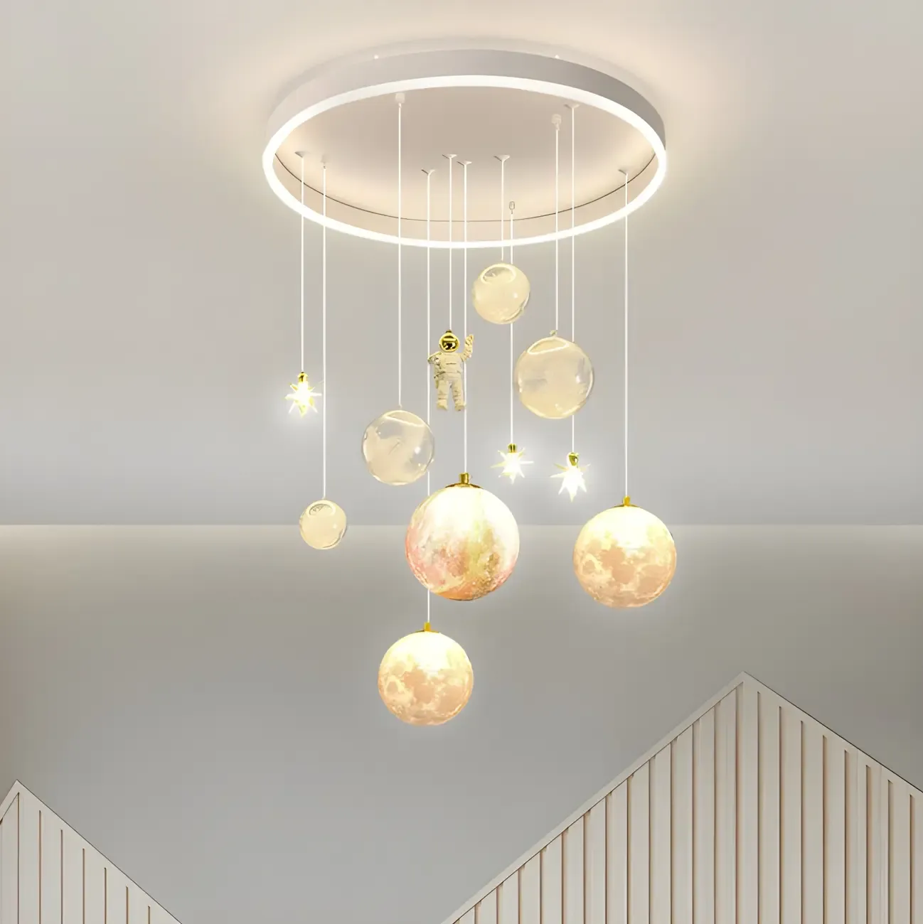 Modern Planet Shape LED Cluster Pendant with 7 Lights for Living Room Image - 3