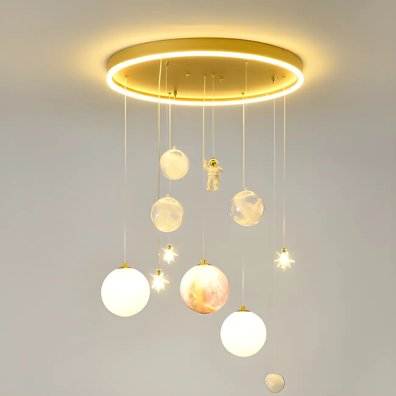 Modern Planet Shape LED Cluster Pendant with 7 Lights for Living Room Image - 4 | homeyfad