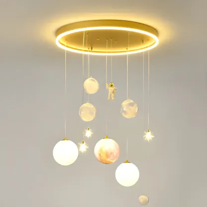 Modern Planet Shape LED Cluster Pendant with 7 Lights for Living Room Image - 4