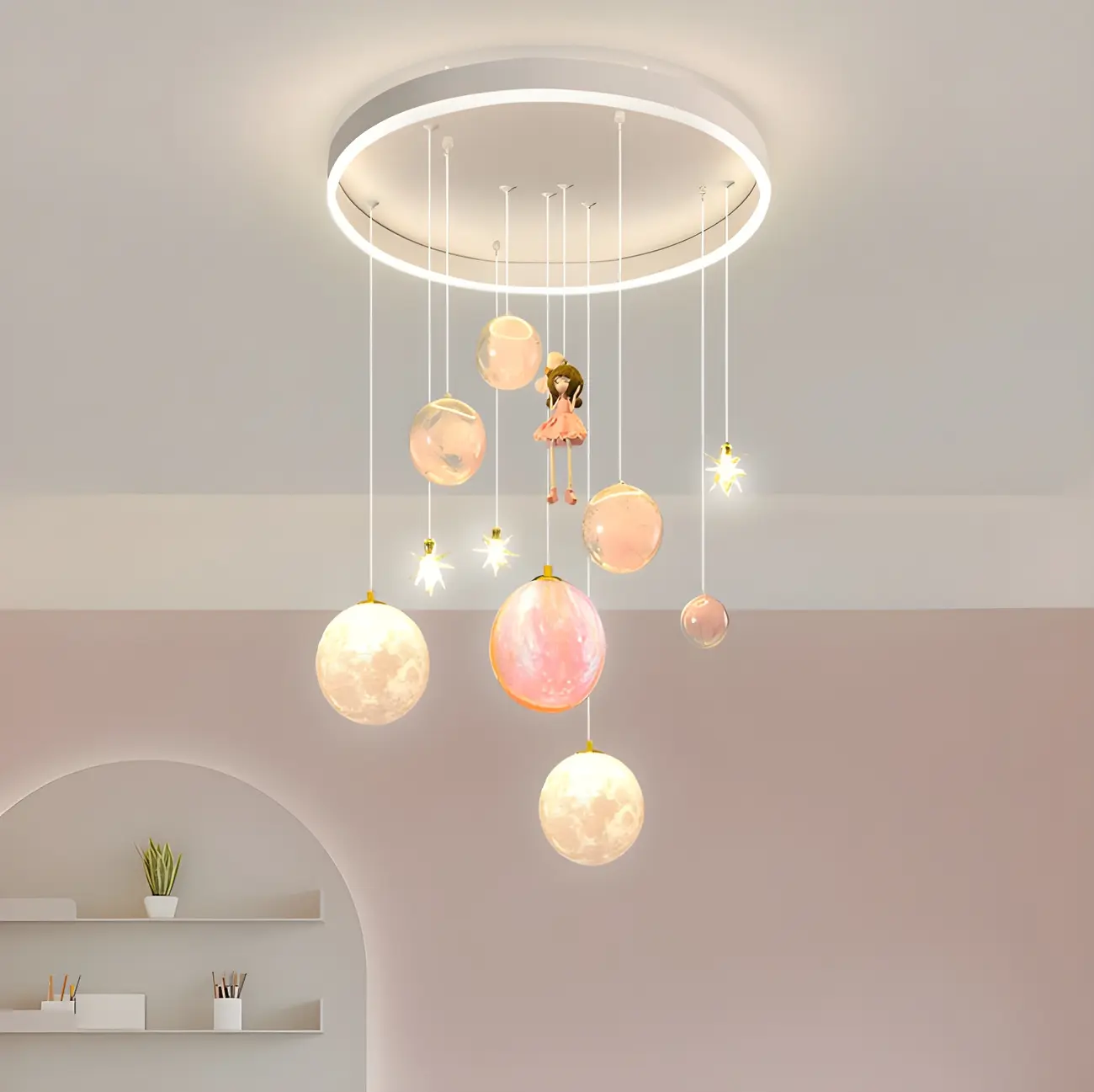 Modern Planet Shape LED Cluster Pendant with 7 Lights for Living Room Image - 5 | homeyfad