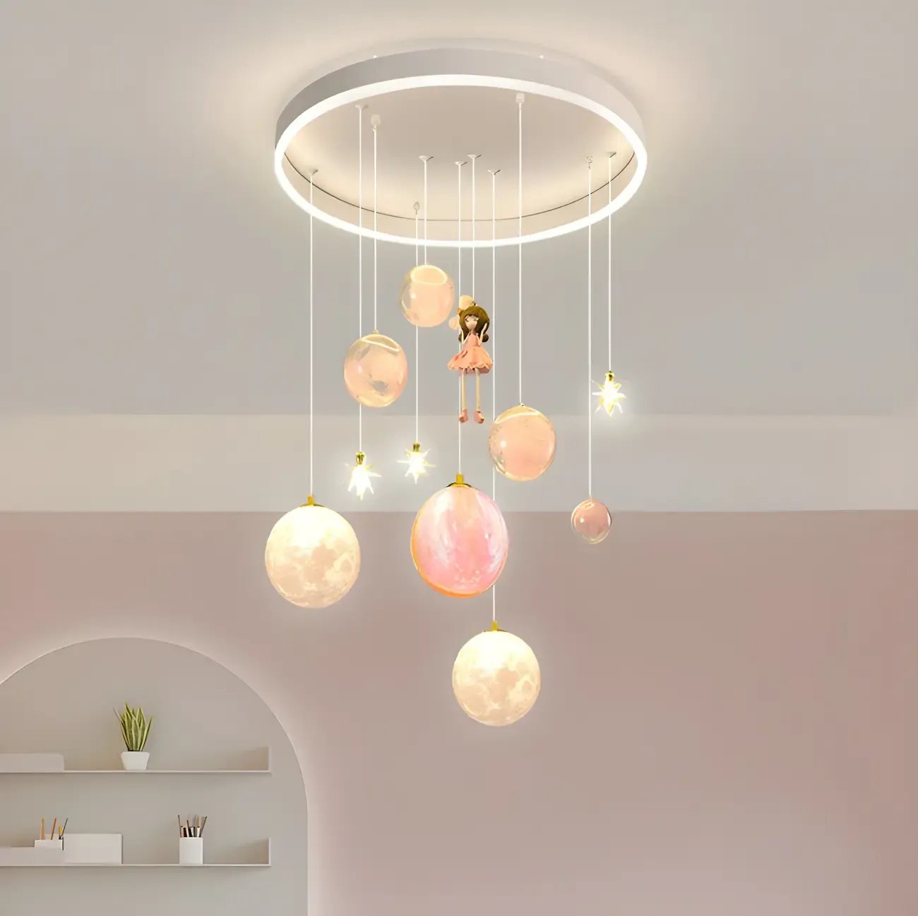 Modern Planet Shape LED Cluster Pendant with 7 Lights for Living Room Image - 5
