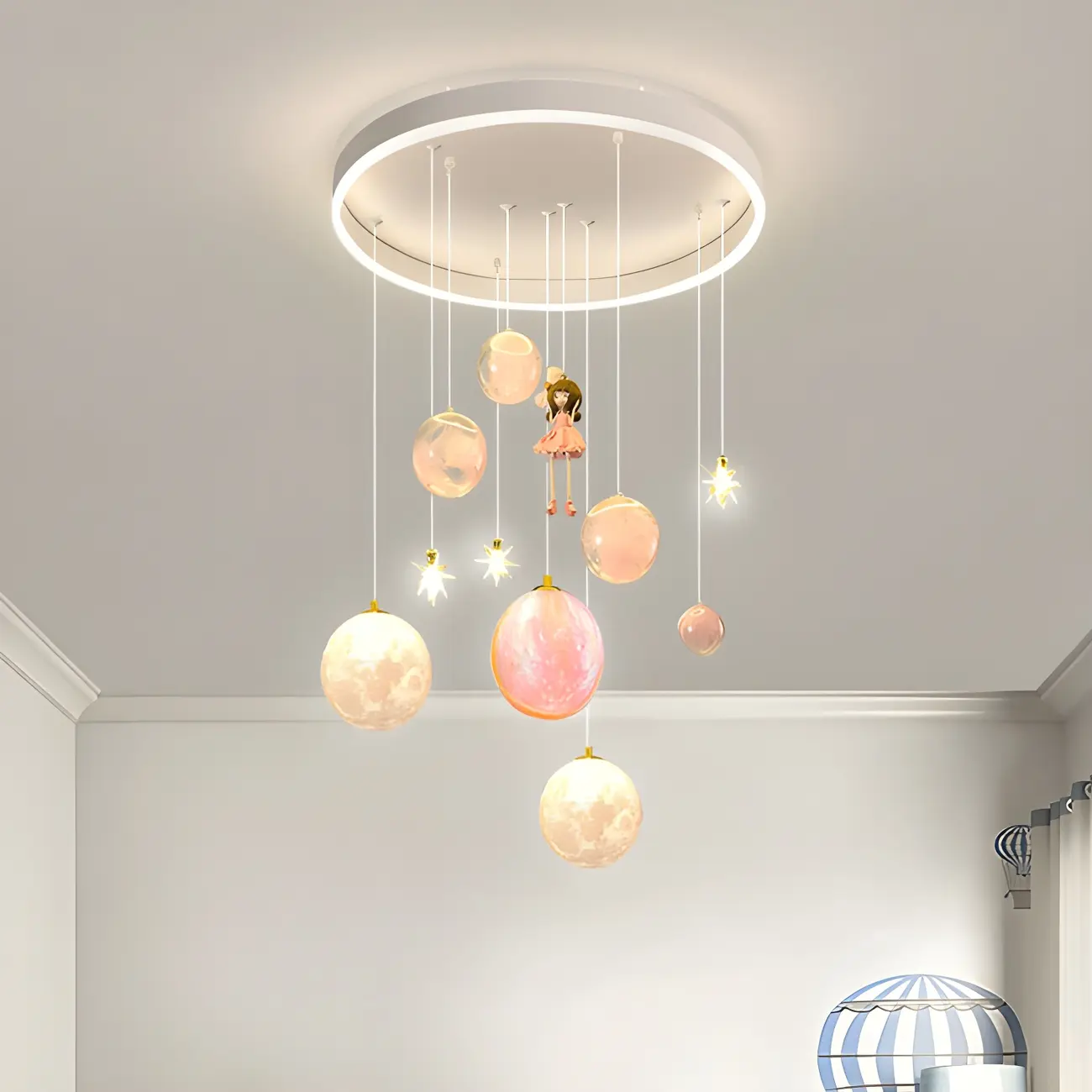 Modern Planet Shape LED Cluster Pendant with 7 Lights for Living Room Image - 6 | homeyfad