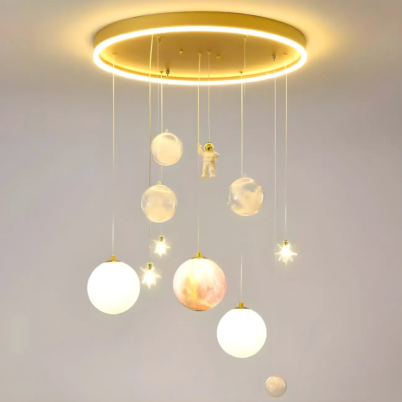 Modern Planet Shape LED Cluster Pendant with 7 Lights for Living Room Image - 8 | homeyfad