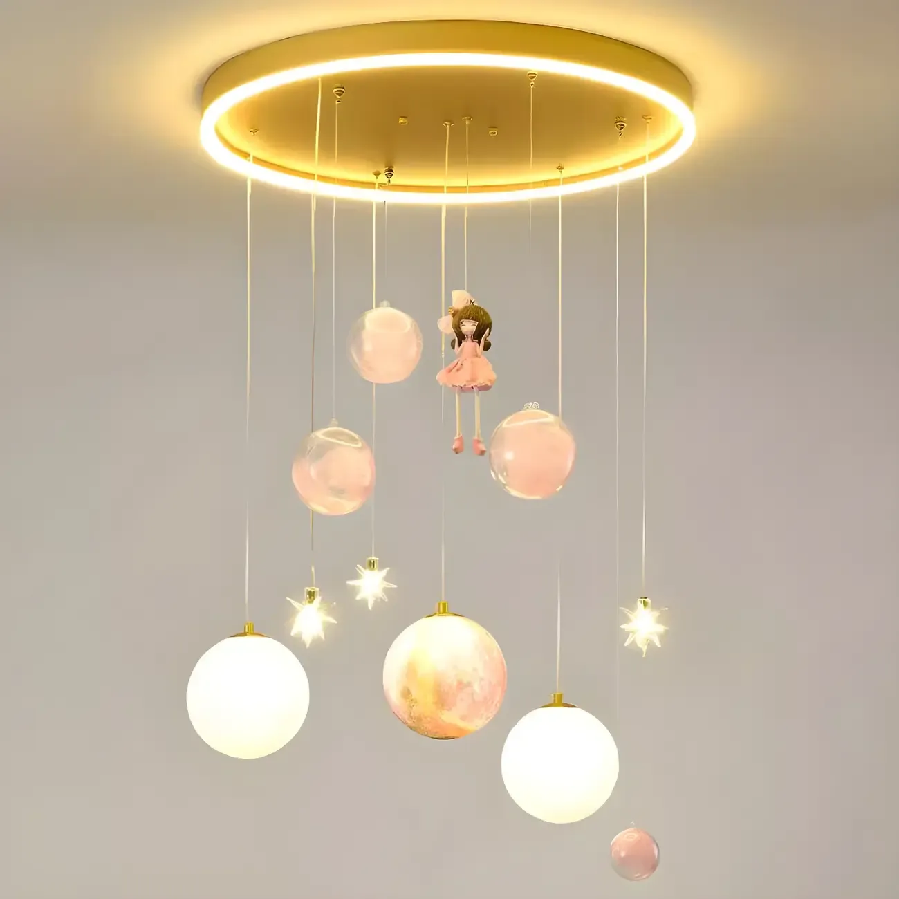 Modern Planet Shape LED Cluster Pendant with 7 Lights for Living Room Image - 9