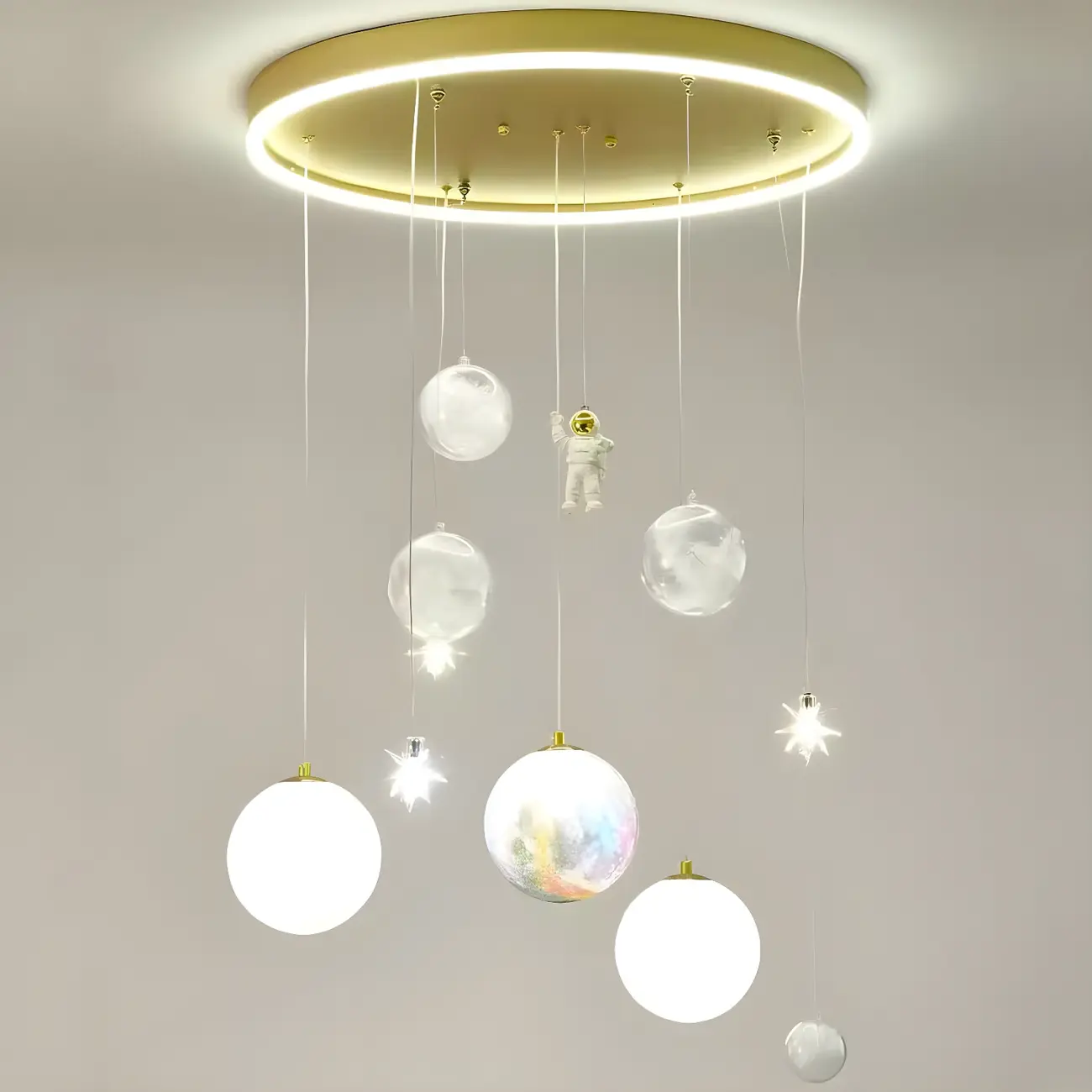 Modern Planet Shape LED Cluster Pendant with 7 Lights for Living Room Image - 10 | homeyfad