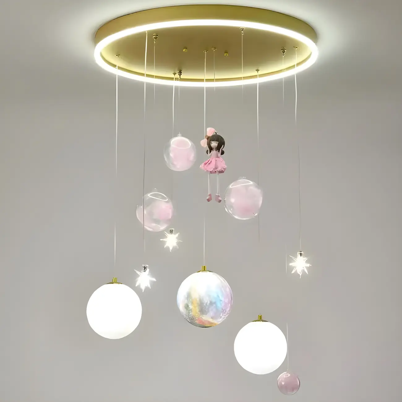 Modern Planet Shape LED Cluster Pendant with 7 Lights for Living Room Image - 11 | homeyfad