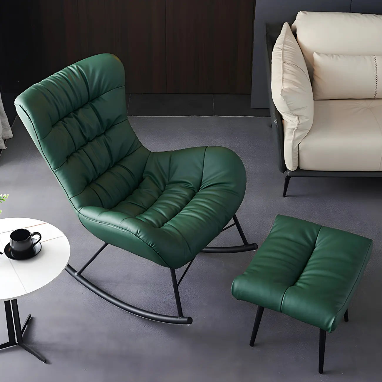 Vintage Green Upholstered Rocking Chair with Ottoman for Indoor Image - 1 | homeyfad