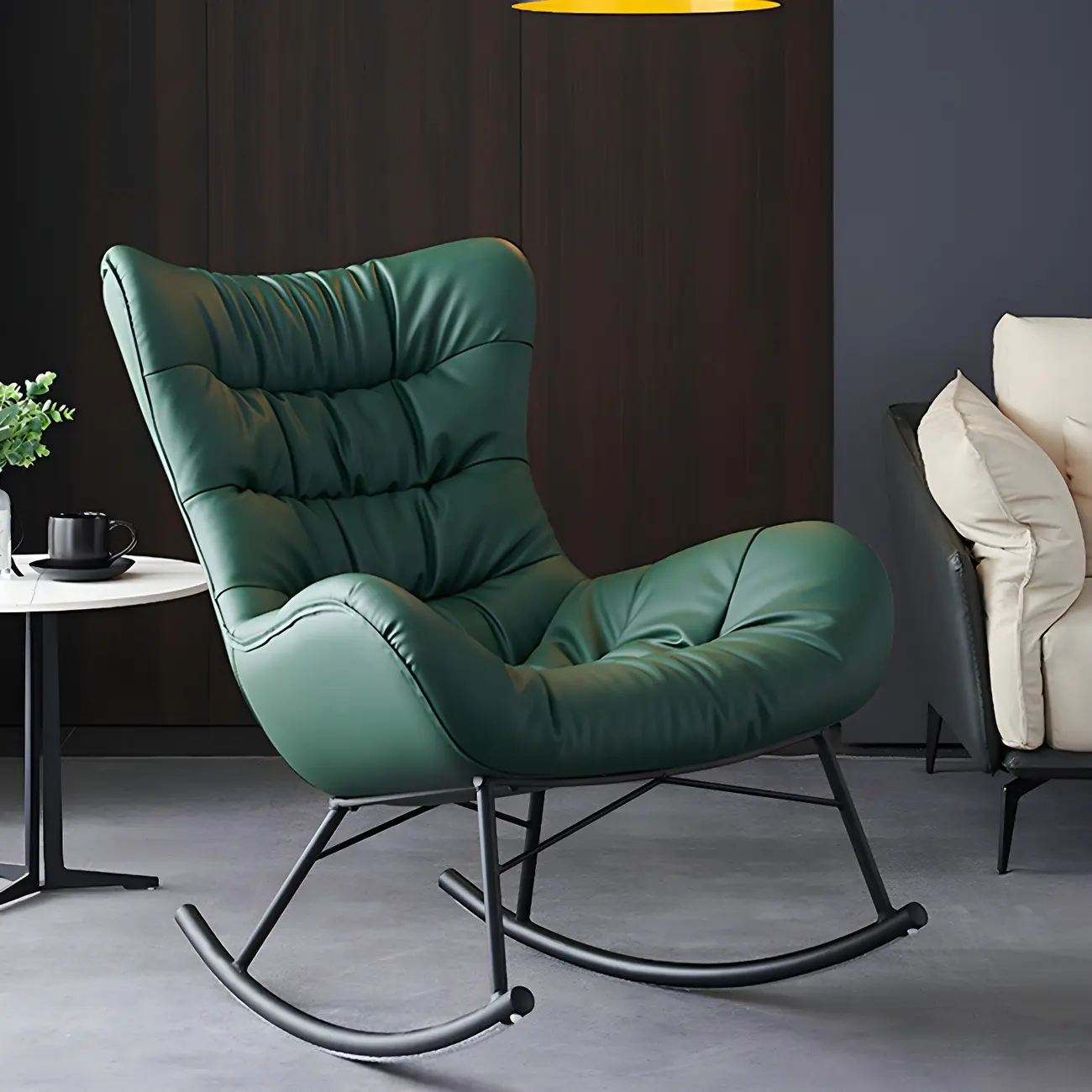 Vintage Green Upholstered Rocking Chair with Ottoman for Indoor Image - 2 | homeyfad