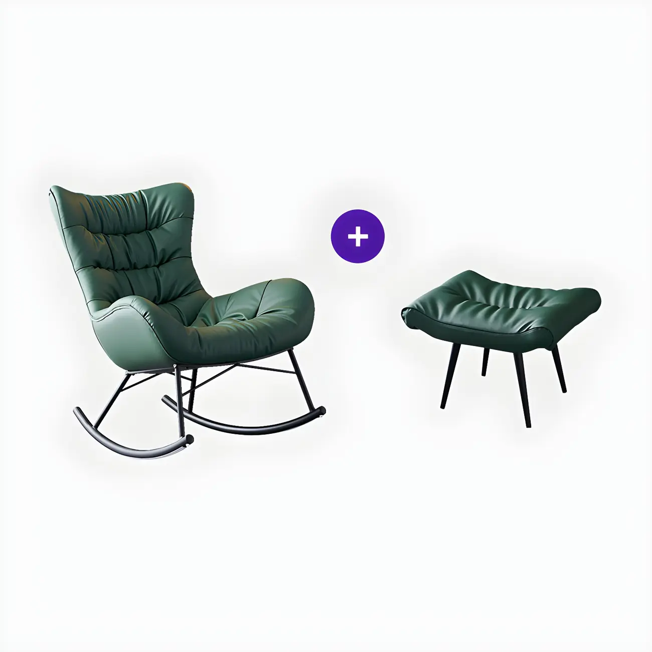 Vintage Green Upholstered Rocking Chair with Ottoman for Indoor Image - 3 | homeyfad