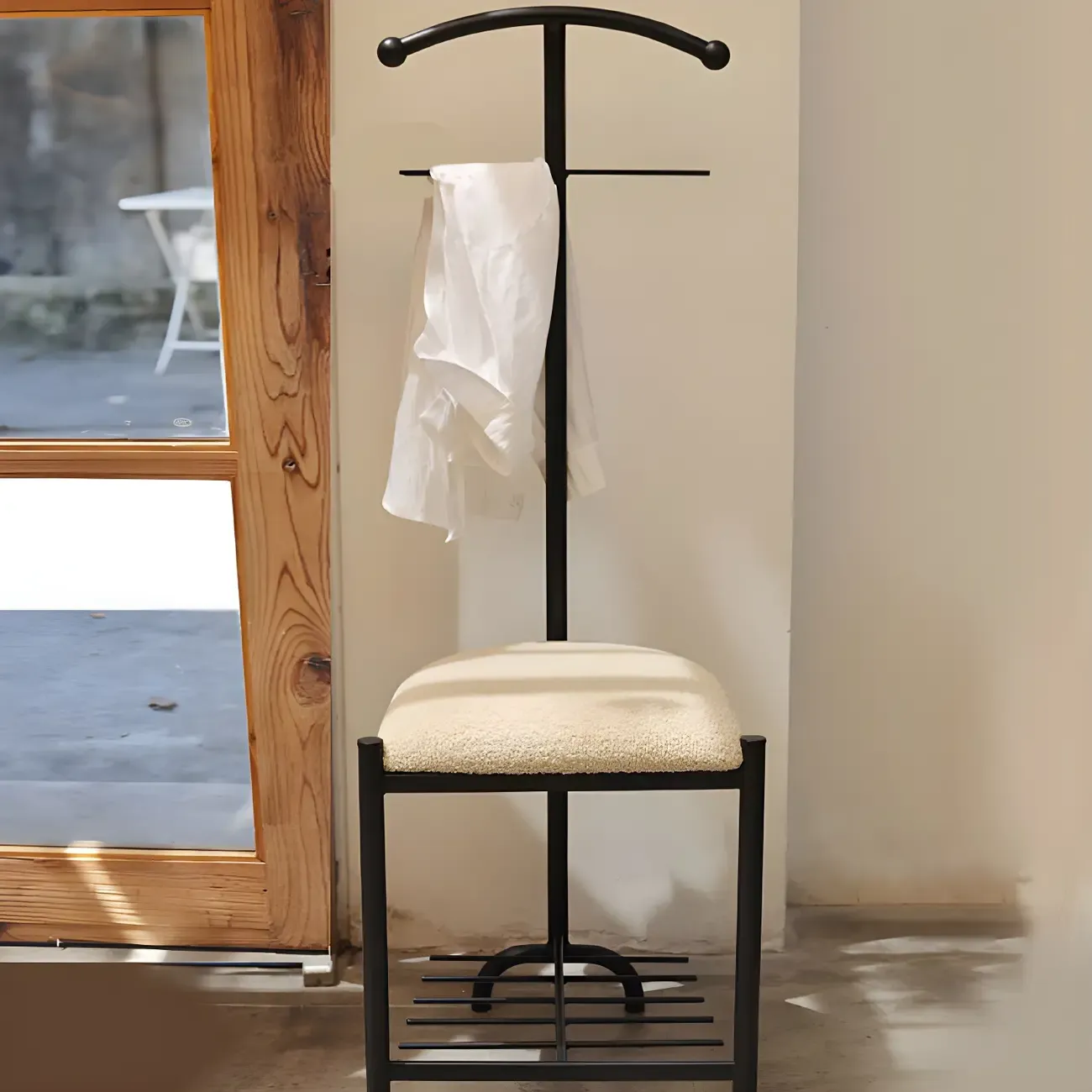 Modern Black Metal Coat Rack with Shoe Storage Image - 1
