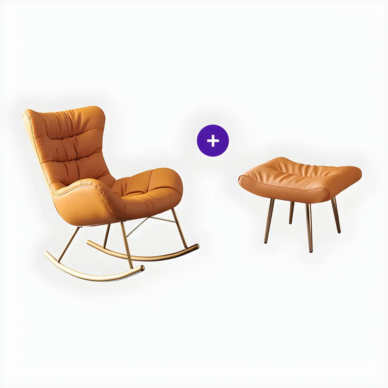 Vintage Green Upholstered Rocking Chair with Ottoman for Indoor Image - 4