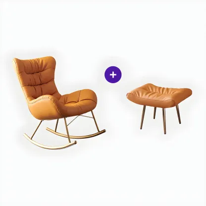 Vintage Green Upholstered Rocking Chair with Ottoman for Indoor Image - 4