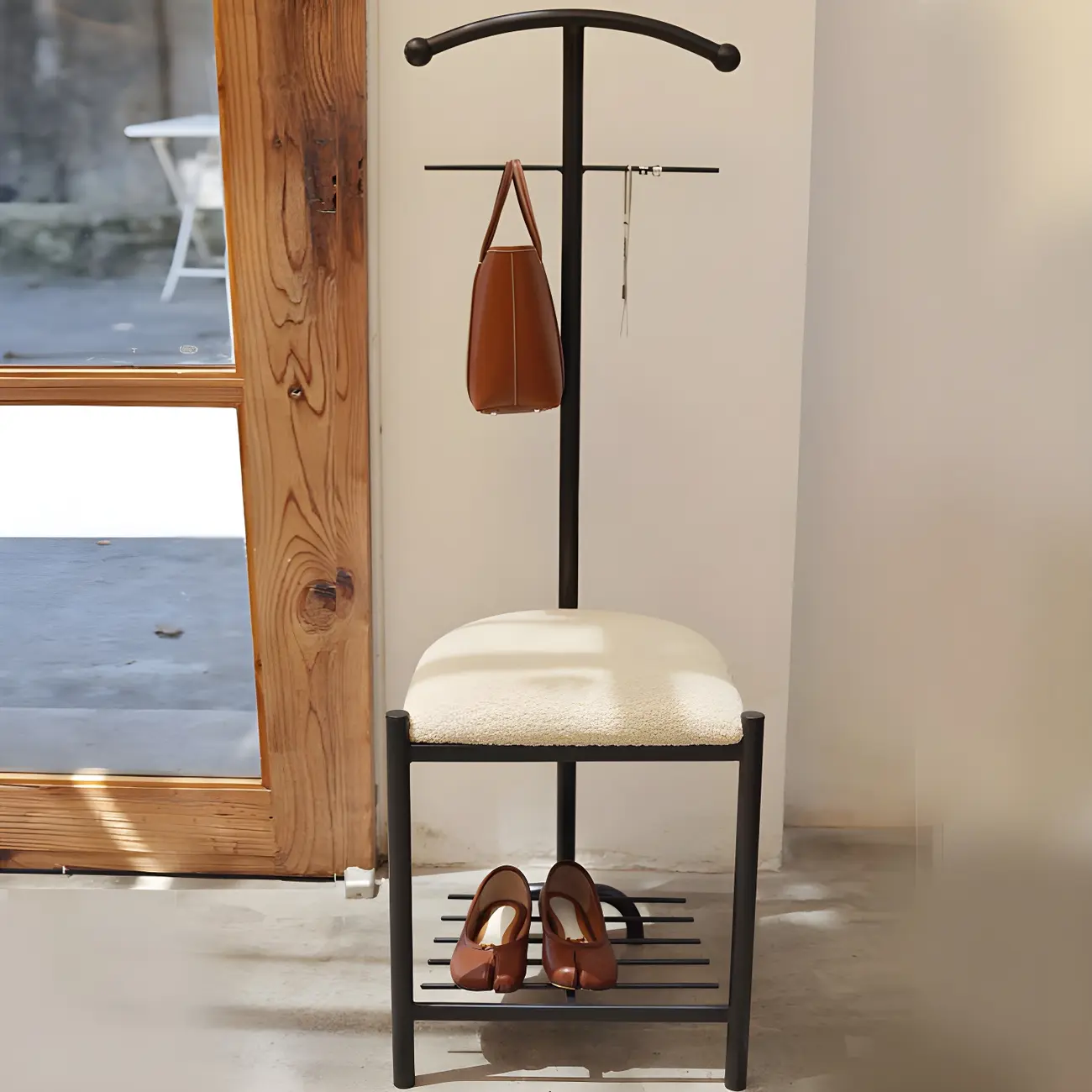 Modern Black Metal Coat Rack with Shoe Storage Image - 2 | homeyfad